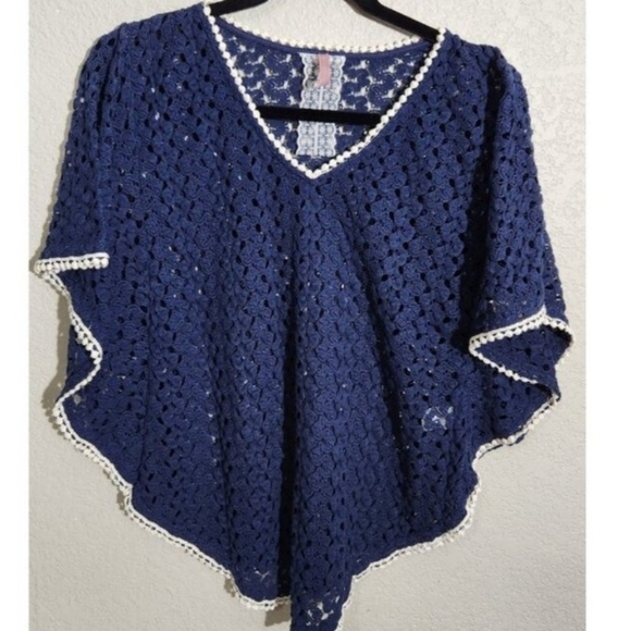 Haute Hippie Sweater Womens Small Crochet Knit Poncho Top Boho Festival Pullover - Picture 1 of 10